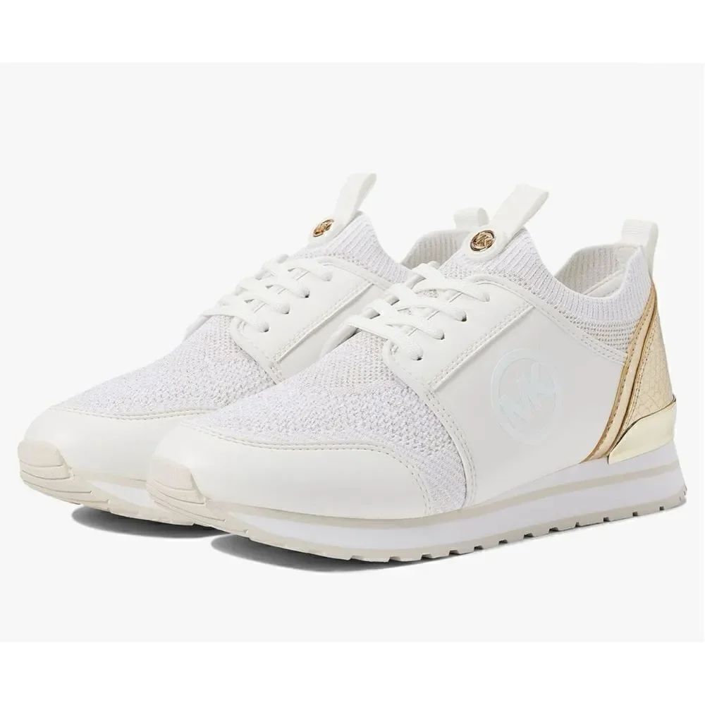 Michael Kors Dash Knit Trainer NIB Tennis Shoe Sneaker Gold White Size 7